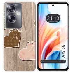 Funda Silicona para Oppo A79 5G diseño Corazones Madera Dibujos