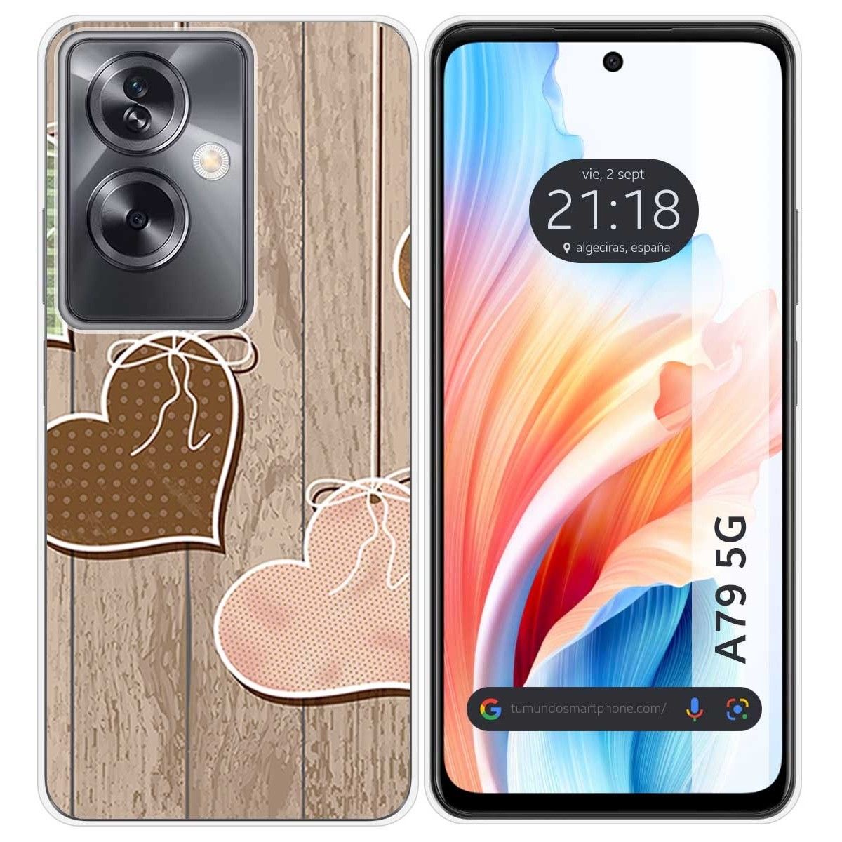 Funda Silicona para Oppo A79 5G diseño Corazones Madera Dibujos