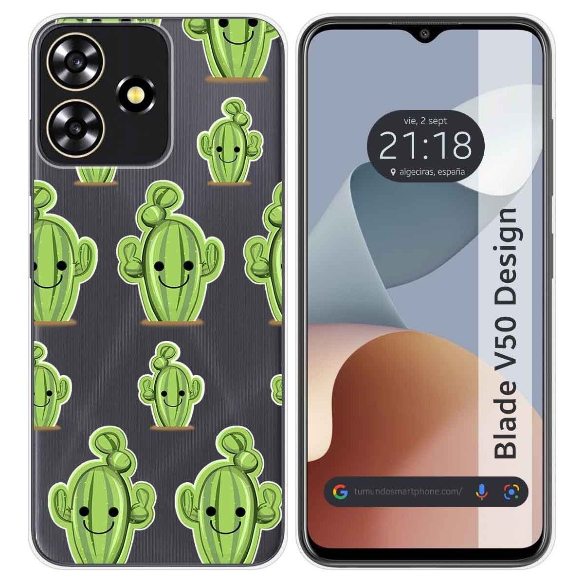 Funda Silicona Transparente para Zte Blade V50 Design 4G diseño Cactus Dibujos
