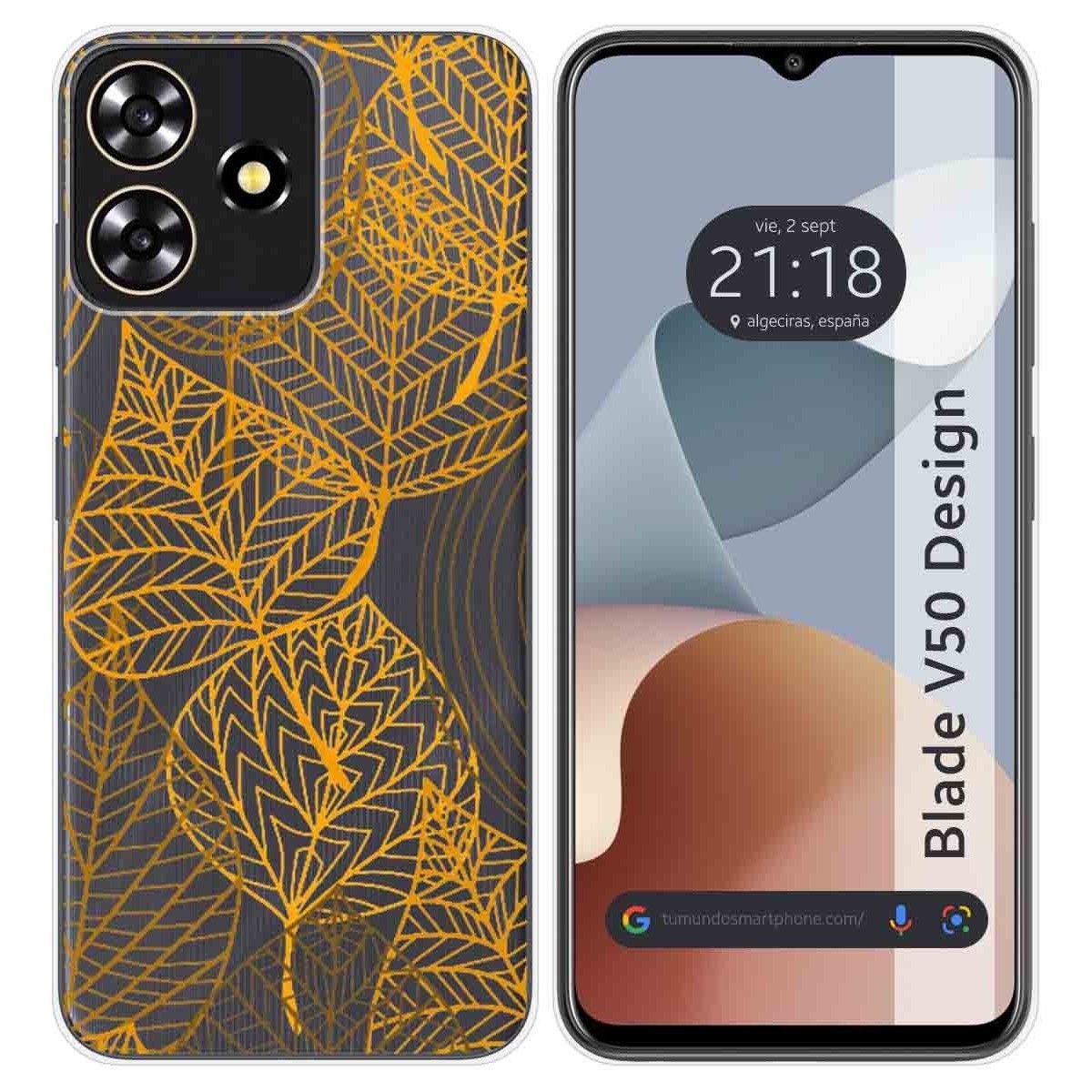 Funda Silicona Transparente para Zte Blade V50 Design 4G diseño Hojas Dibujos