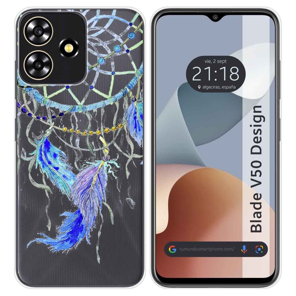Funda Silicona Transparente para Zte Blade V50 Design 4G diseño Plumas Dibujos