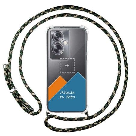 Personaliza tu Funda Colgante Transparente para Oppo A79 5G con Cordon Verde / Dorado Dibujo Personalizada