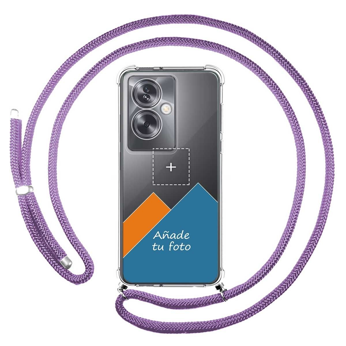 Personaliza tu Funda Colgante Transparente para Oppo A79 5G con Cordon Morado Dibujo Personalizada