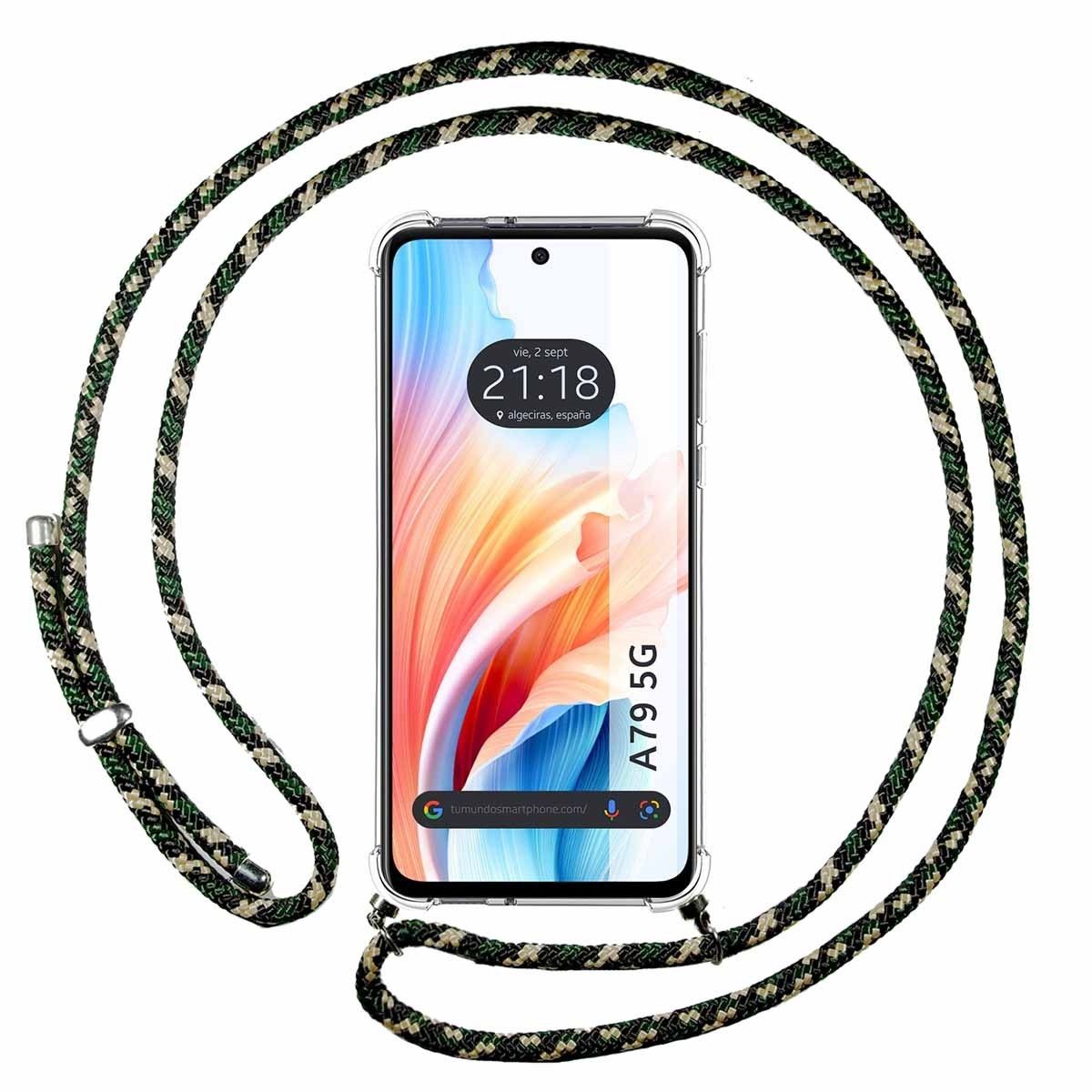 Funda Colgante Transparente para Oppo A79 5G con Cordon Verde / Dorado