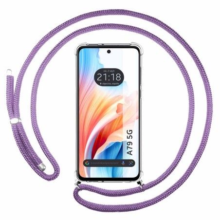 Funda Colgante Transparente para Oppo A79 5G con Cordon Morado