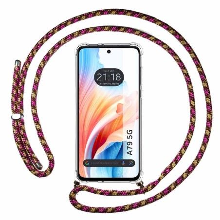 Funda Colgante Transparente para Oppo A79 5G con Cordon Rosa / Dorado