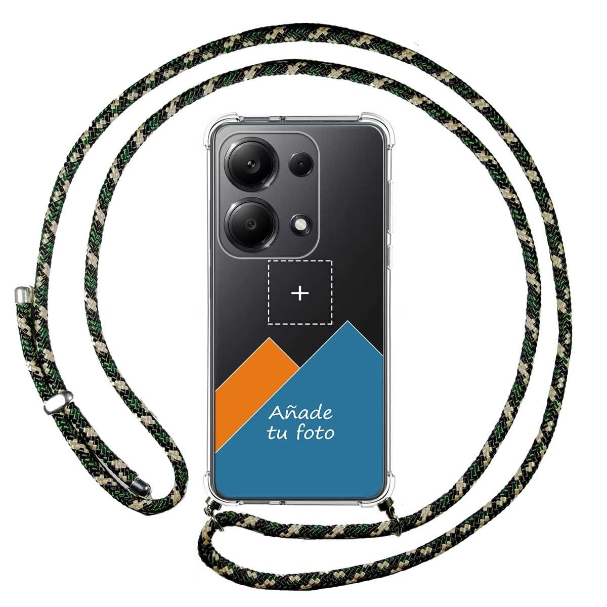 Personaliza tu Funda Colgante Transparente para Xiaomi Redmi Note 13 Pro 4G con Cordon Verde / Dorado Dibujo Personalizada