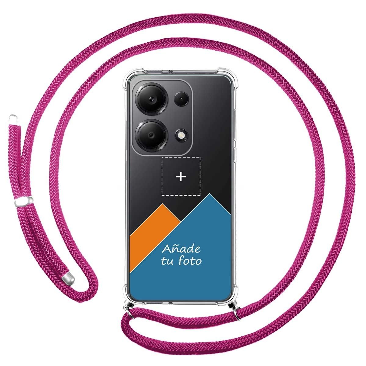 Personaliza tu Funda Colgante Transparente para Xiaomi Redmi Note 13 Pro 4G con Cordon Rosa Fucsia Dibujo Personalizada