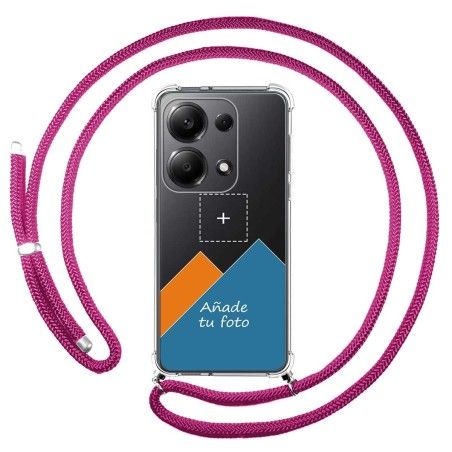 Personaliza tu Funda Colgante Transparente para Xiaomi Redmi Note 13 Pro 4G con Cordon Rosa Fucsia Dibujo Personalizada
