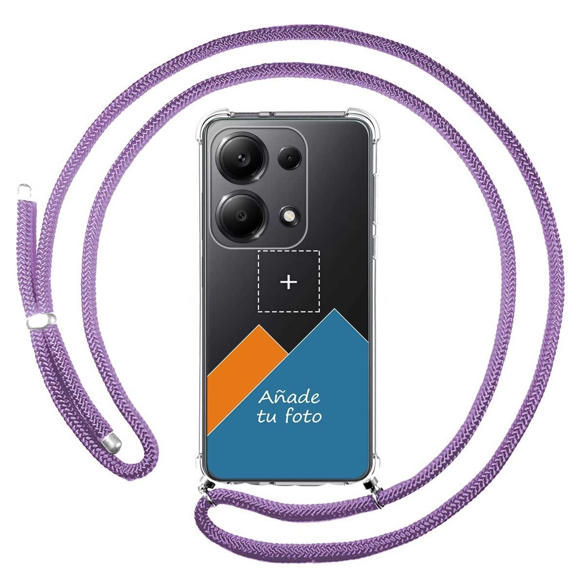 Personaliza tu Funda Colgante Transparente para Xiaomi Redmi Note 13 Pro 4G con Cordon Morado Dibujo Personalizada
