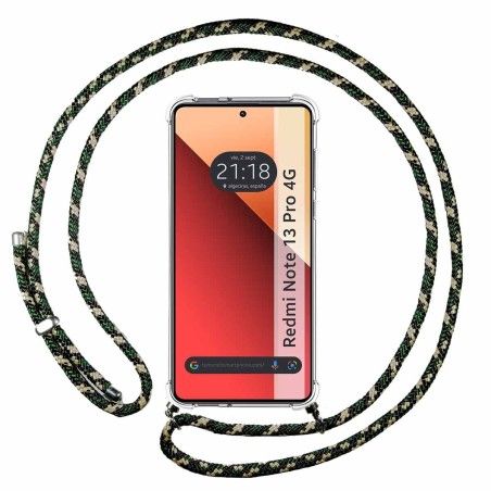 Funda Colgante Transparente para Xiaomi Redmi Note 13 Pro 4G con Cordon Verde / Dorado