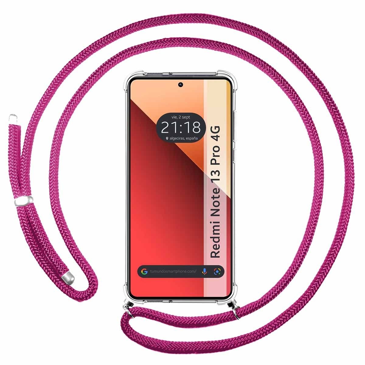 Funda Colgante Transparente para Xiaomi Redmi Note 13 Pro 4G con Cordon Rosa Fucsia