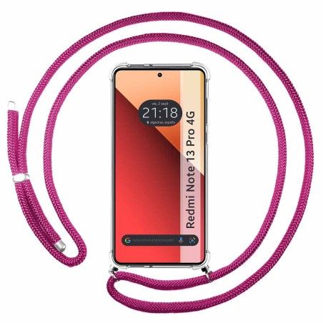 Funda Colgante Transparente para Xiaomi Redmi Note 13 Pro 4G con Cordon Rosa Fucsia