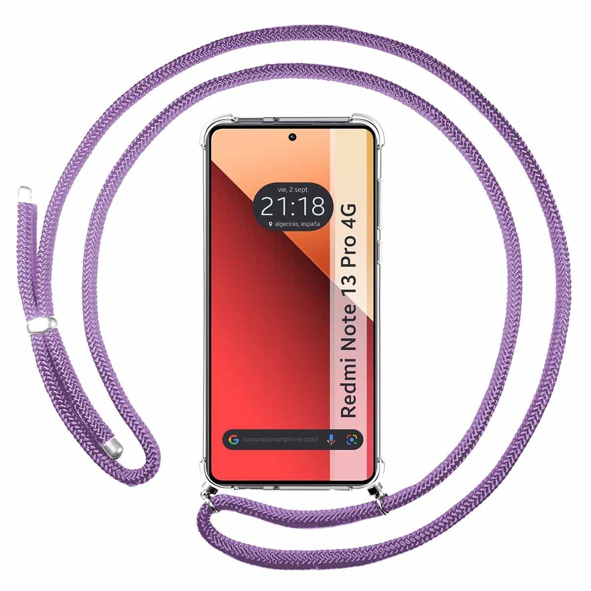 Funda Colgante Transparente para Xiaomi Redmi Note 13 Pro 4G con Cordon Morado