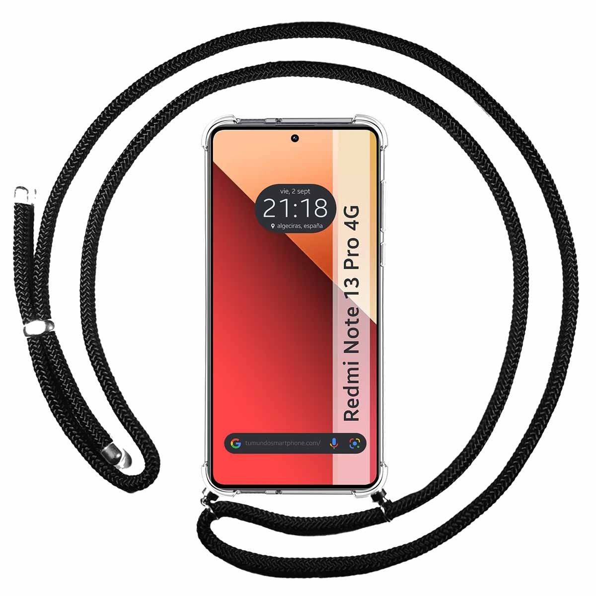 Funda Colgante Transparente para Xiaomi Redmi Note 13 Pro 4G con Cordon Negro