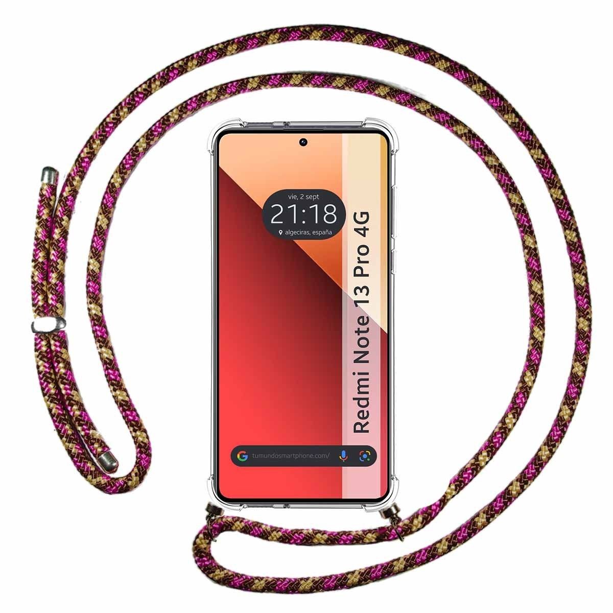 Funda Colgante Transparente para Xiaomi Redmi Note 13 Pro 4G con Cordon Rosa / Dorado