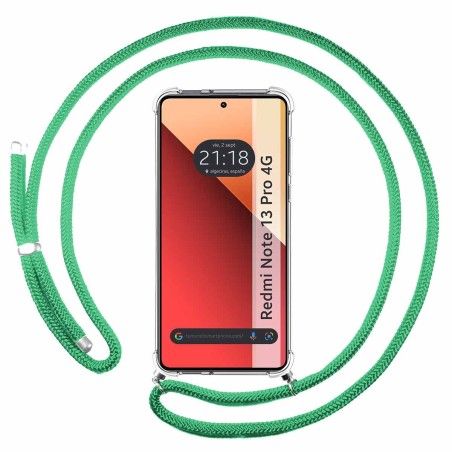 Funda Colgante Transparente para Xiaomi Redmi Note 13 Pro 4G con Cordon Verde Agua