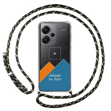 Personaliza tu Funda Colgante Transparente para Xiaomi Redmi Note 13 Pro+ Plus 5G con Cordon Verde / Dorado Dibujo Personalizada