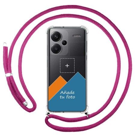 Personaliza tu Funda Colgante Transparente para Xiaomi Redmi Note 13 Pro+ Plus 5G con Cordon Rosa Fucsia Dibujo Personalizada
