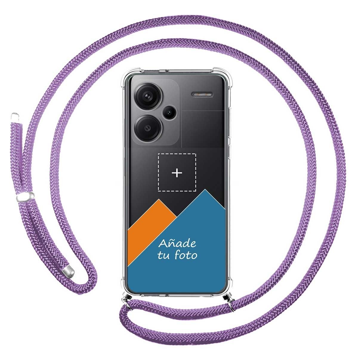 Personaliza tu Funda Colgante Transparente para Xiaomi Redmi Note 13 Pro+ Plus 5G con Cordon Morado Dibujo Personalizada