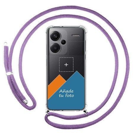 Personaliza tu Funda Colgante Transparente para Xiaomi Redmi Note 13 Pro+ Plus 5G con Cordon Morado Dibujo Personalizada