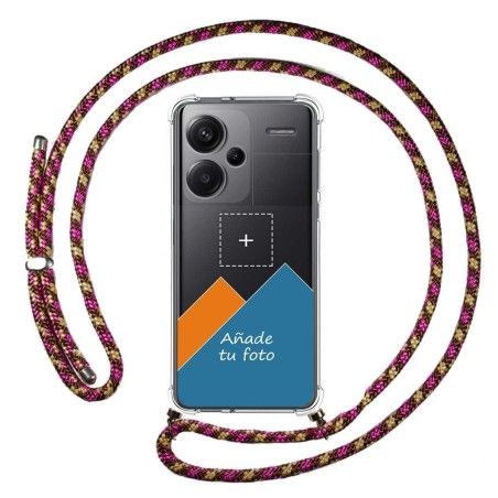 Personaliza tu Funda Colgante Transparente para Xiaomi Redmi Note 13 Pro+ Plus 5G con Cordon Rosa / Dorado Dibujo Personalizada
