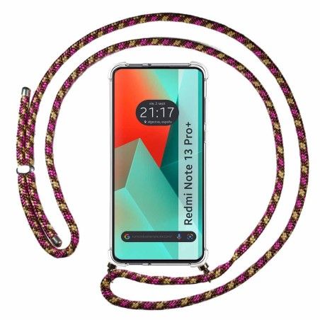Funda Colgante Transparente para Xiaomi Redmi Note 13 Pro+ Plus 5G con Cordon Rosa / Dorado