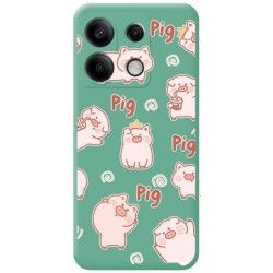 Funda Silicona Líquida Verde para Xiaomi Redmi Note 13 5G diseño Cerdos Dibujos