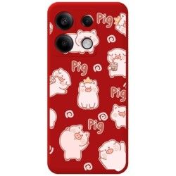 Funda Silicona Líquida Roja para Xiaomi Poco X6 5G diseño Cerdos Dibujos