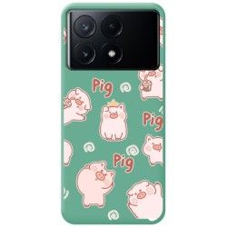 Funda Silicona Líquida Verde para Xiaomi Poco X6 Pro 5G diseño Cerdos Dibujos