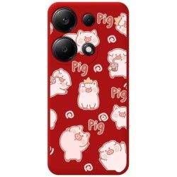 Funda Silicona Líquida Roja para Xiaomi Redmi Note 13 Pro 4G diseño Cerdos Dibujos