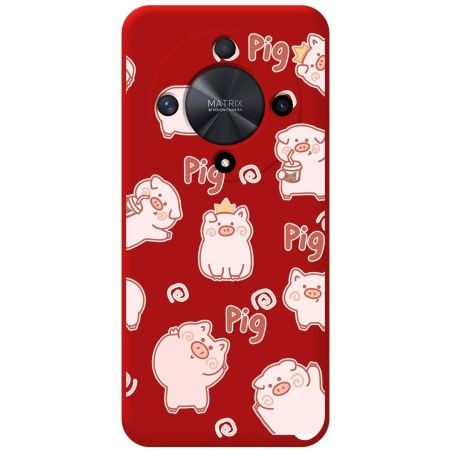 Funda Silicona Líquida Roja para Huawei Honor Magic 6 Lite 5G diseño Cerdos Dibujos