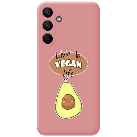 Funda Silicona Líquida Rosa para Samsung Galaxy A15 4G / 5G diseño Vegan Life Dibujos