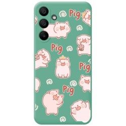 Funda Silicona Líquida Verde para Samsung Galaxy A15 4G / 5G diseño Cerdos Dibujos