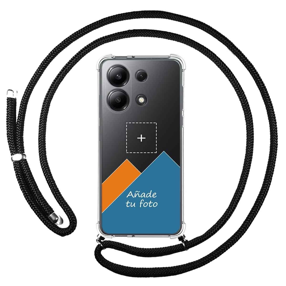Personaliza tu Funda Colgante Transparente para Xiaomi Redmi Note 13 4G con Cordon Negro Dibujo Personalizada