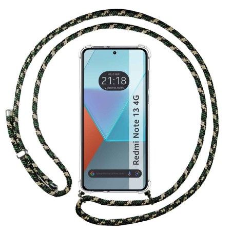 Funda Colgante Transparente para Xiaomi Redmi Note 13 4G con Cordon Verde / Dorado