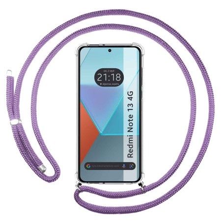 Funda Colgante Transparente para Xiaomi Redmi Note 13 4G con Cordon Morado