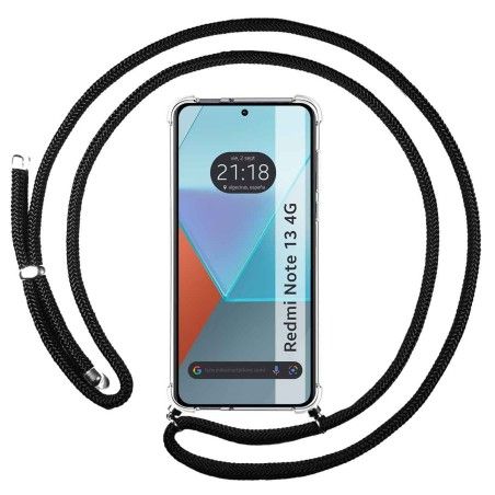 Funda Colgante Transparente para Xiaomi Redmi Note 13 4G con Cordon Negro
