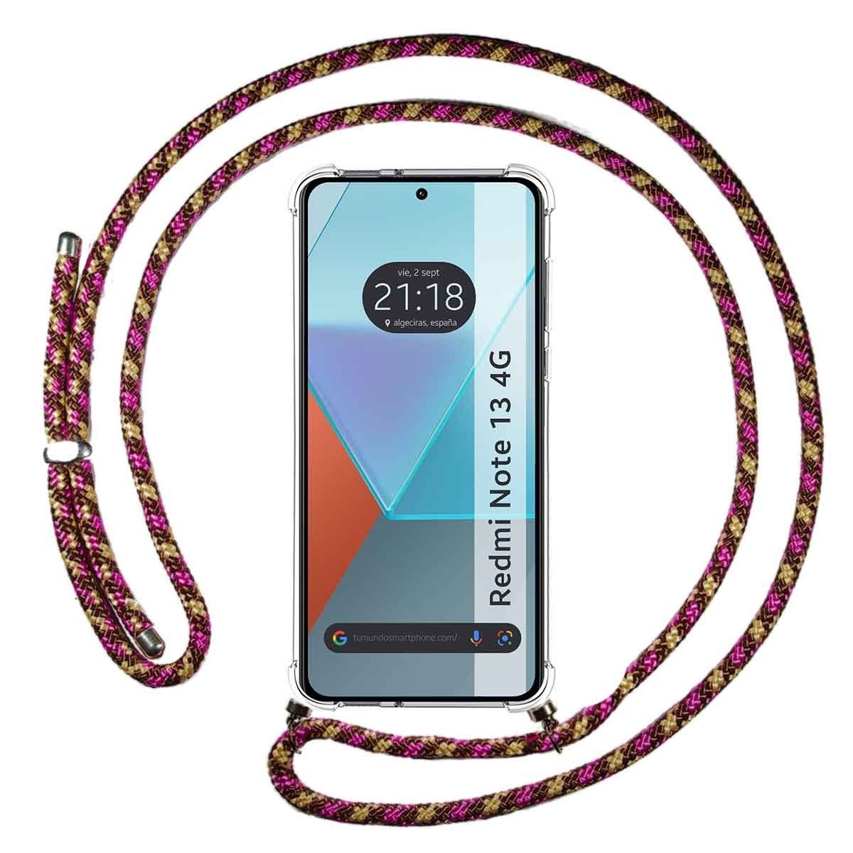 Funda Colgante Transparente para Xiaomi Redmi Note 13 4G con Cordon Rosa / Dorado
