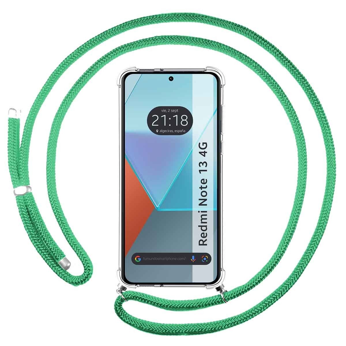Funda Colgante Transparente para Xiaomi Redmi Note 13 4G con Cordon Verde Agua