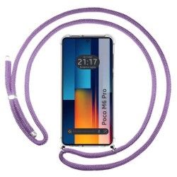 Personaliza tu Funda Colgante Transparente para Xiaomi Poco M6 Pro 4G con Cordon Morado Dibujo Personalizada