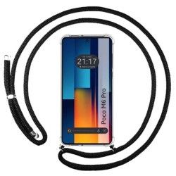 Personaliza tu Funda Colgante Transparente para Xiaomi Poco M6 Pro 4G con Cordon Negro Dibujo Personalizada