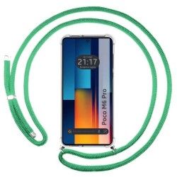 Personaliza tu Funda Colgante Transparente para Xiaomi Poco M6 Pro 4G con Cordon Verde Agua Dibujo Personalizada