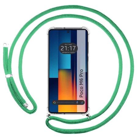 Personaliza tu Funda Colgante Transparente para Xiaomi Poco M6 Pro 4G con Cordon Verde Agua Dibujo Personalizada