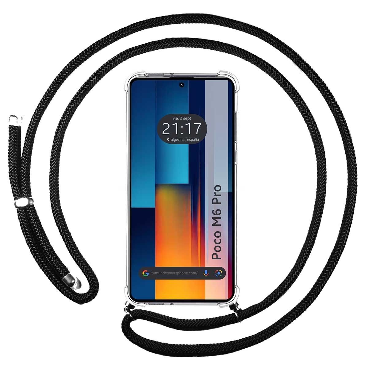 Funda Colgante Transparente para Xiaomi Poco M6 Pro 4G con Cordon Negro