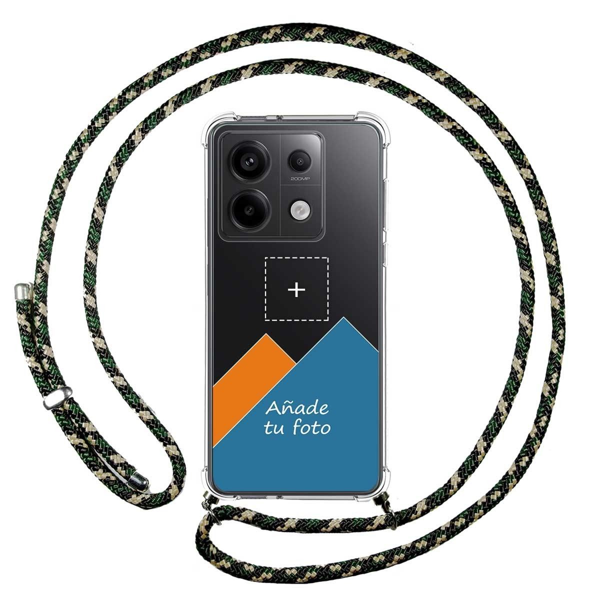 Personaliza tu Funda Colgante Transparente para Xiaomi Redmi Note 13 Pro 5G con Cordon Verde / Dorado Dibujo Personalizada