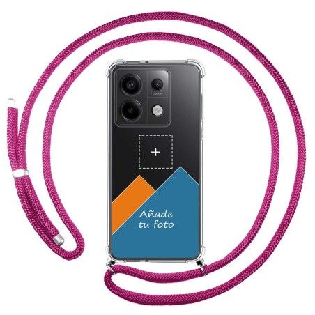Personaliza tu Funda Colgante Transparente para Xiaomi Redmi Note 13 Pro 5G con Cordon Rosa Fucsia Dibujo Personalizada