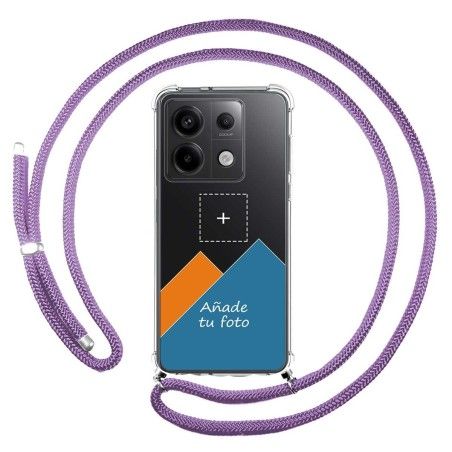 Personaliza tu Funda Colgante Transparente para Xiaomi Redmi Note 13 Pro 5G con Cordon Morado Dibujo Personalizada