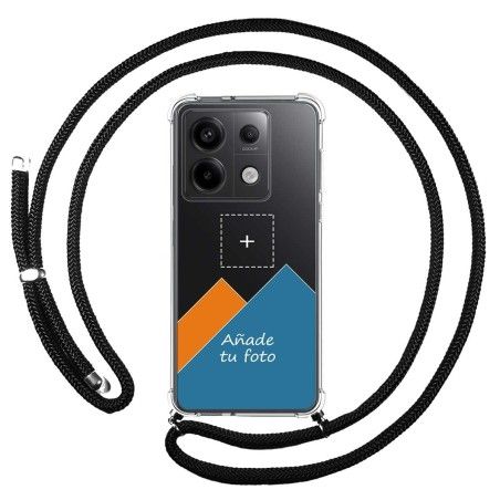 Personaliza tu Funda Colgante Transparente para Xiaomi Redmi Note 13 Pro 5G con Cordon Negro Dibujo Personalizada
