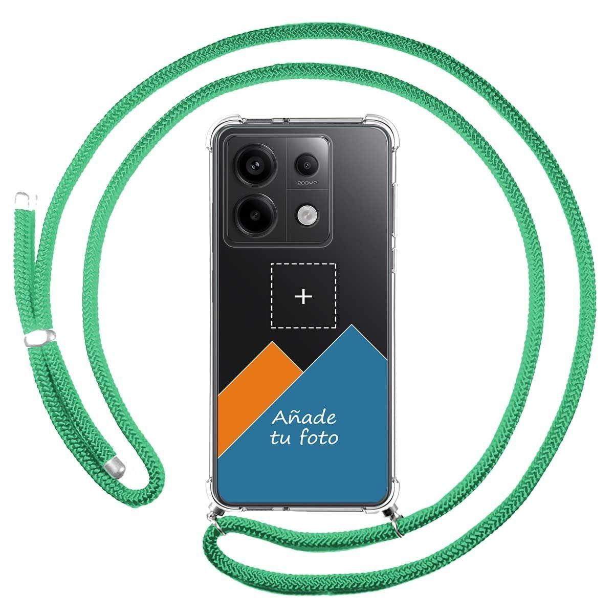 Personaliza tu Funda Colgante Transparente para Xiaomi Redmi Note 13 Pro 5G con Cordon Verde Agua Dibujo Personalizada